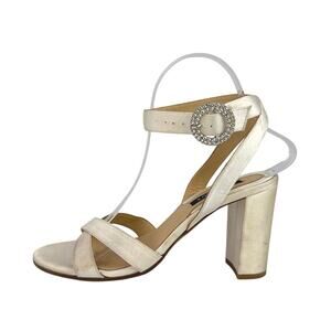 Margaux Uptown White Rhinestone Buckle Ankle Strap Bridal Heels Sandals Size 7.5